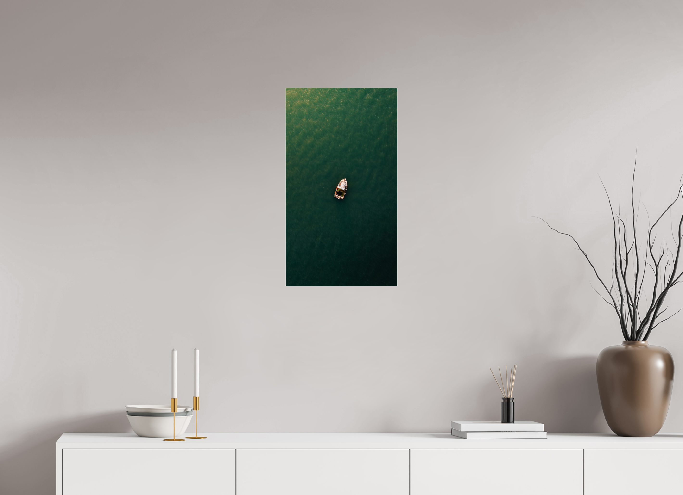 36 x 64 cm, Photo Print Under Acrylic Glass Photographie Murale - Bateau de pêche isolé.