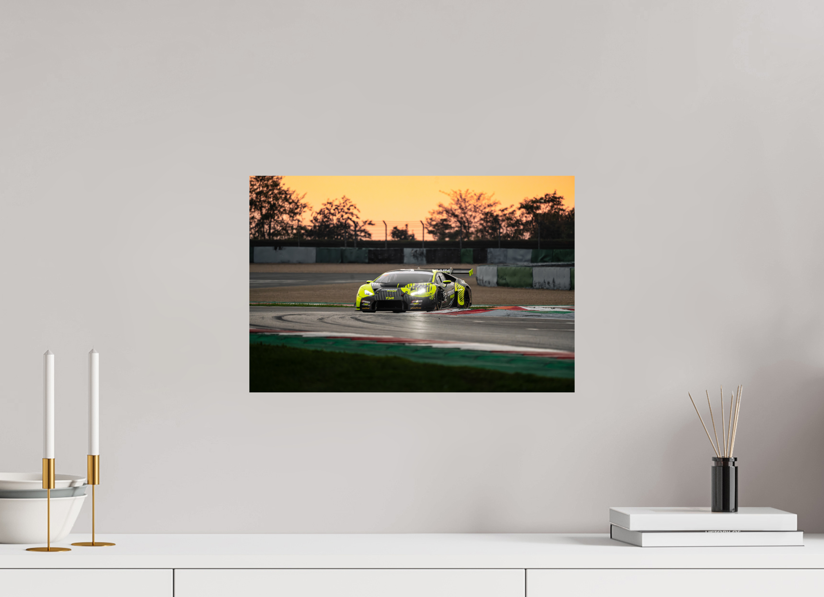 45 x 30 cm, Photo Print On Fuji Crystal DP II Photographie Murale - Lamborghini Huracan GT3 Evo Sunset n1