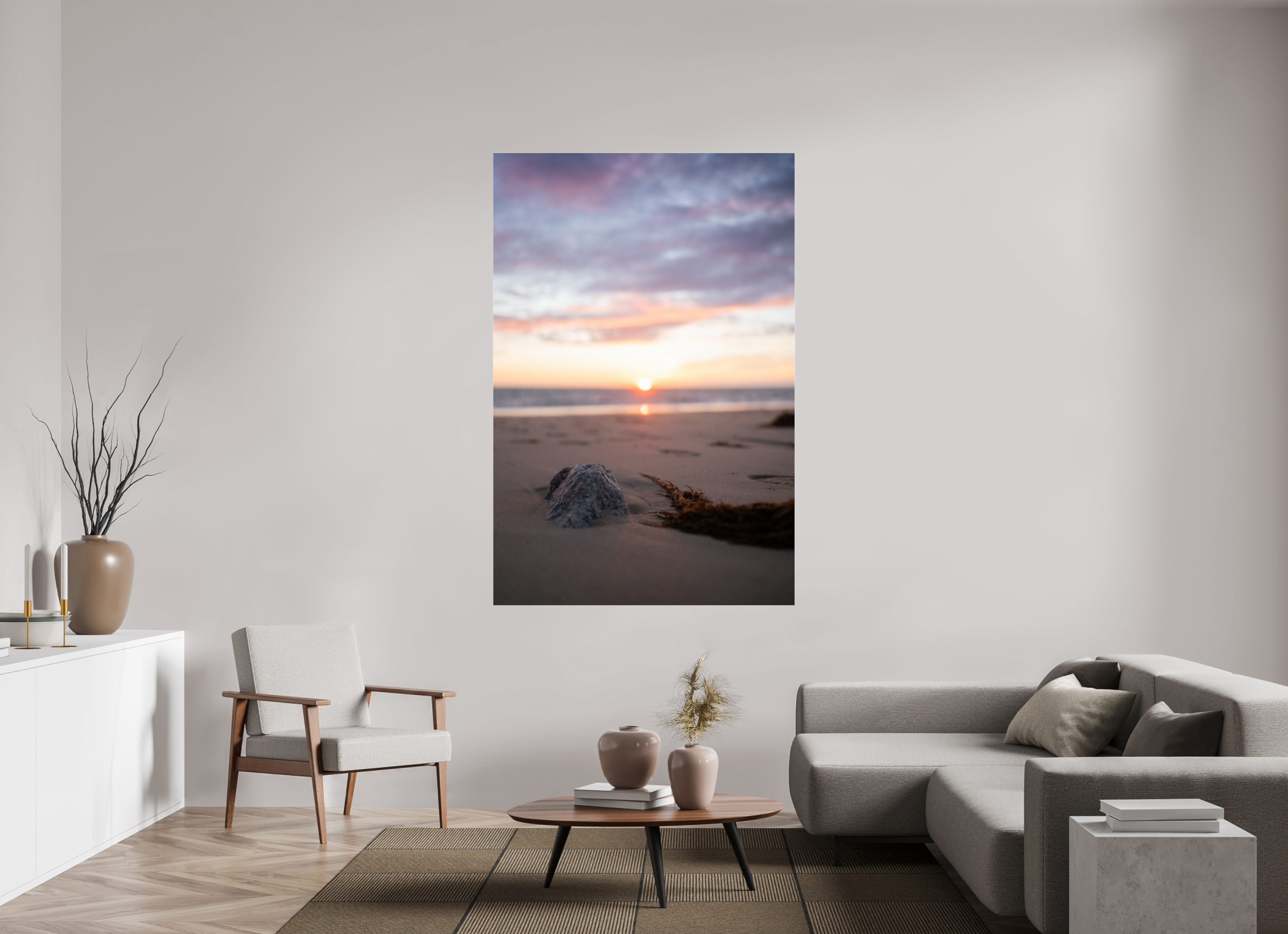 120 x 180 cm, Photo Print Under Acrylic Glass Photographie Murale - Couché de soleil sur la mer