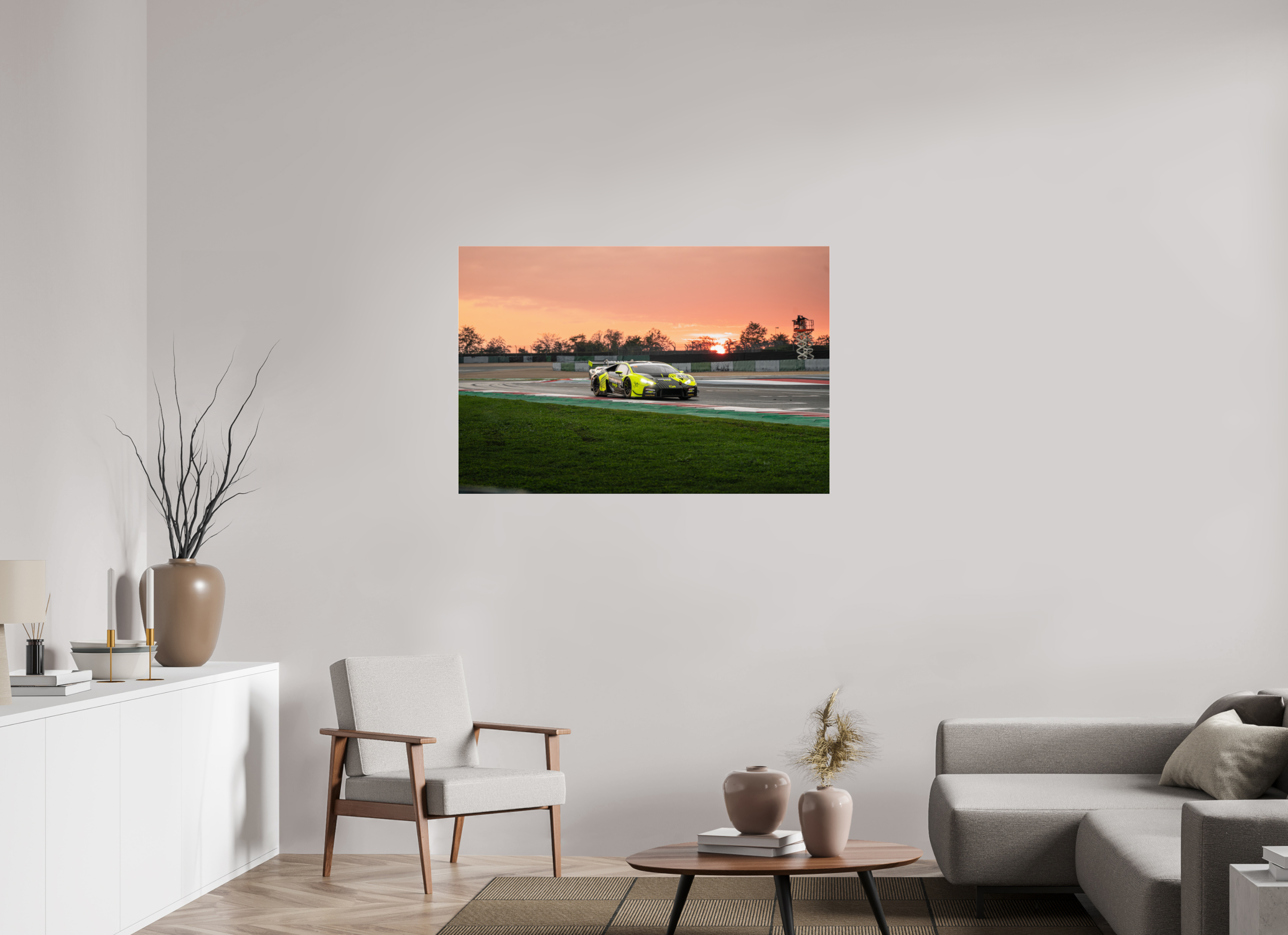 120 x 80 cm, Photo Print Under Acrylic Glass Photographie Murale - Lamborghini Huracan GT3 Evo Sunset n2