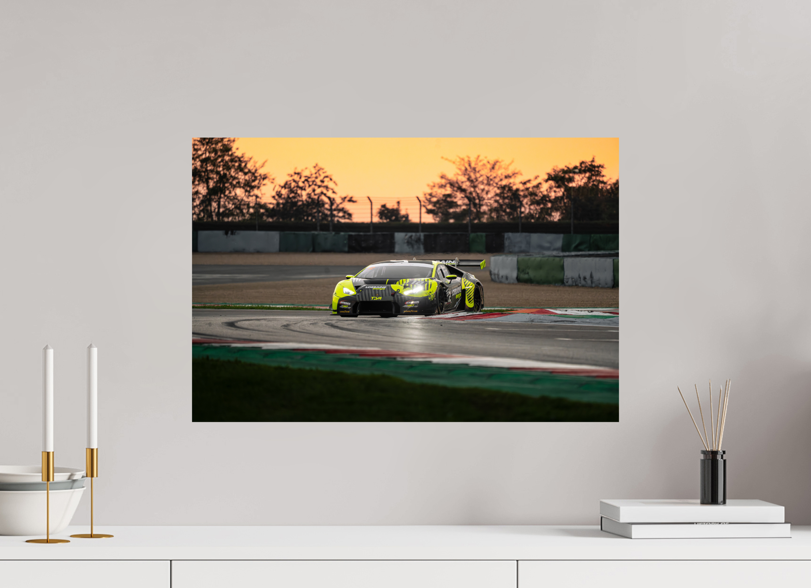 60 x 40 cm, Photo Print On Fuji Crystal DP II Photographie Murale - Lamborghini Huracan GT3 Evo Sunset n1