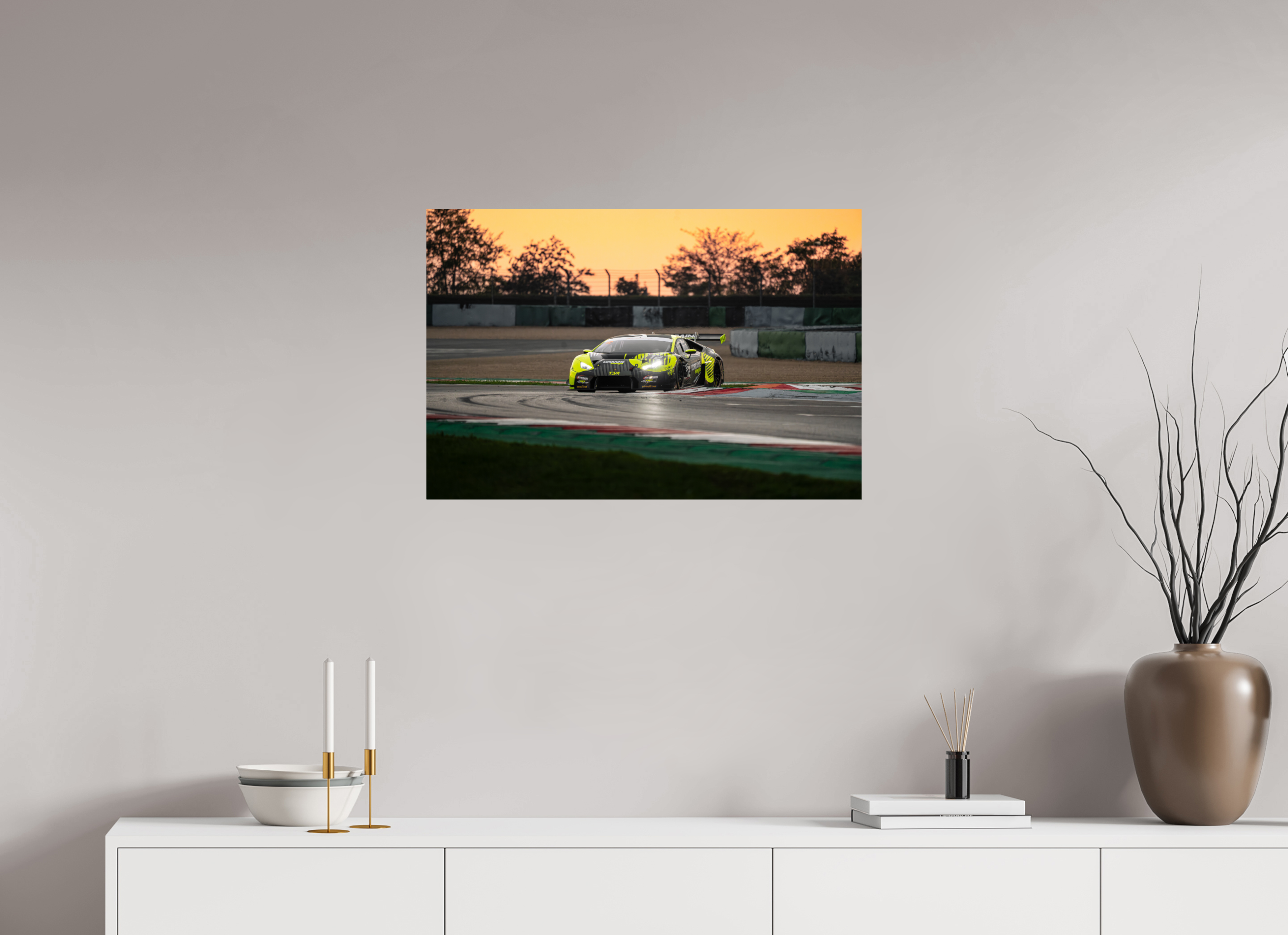 75 x 50 cm, Photo Print On Fuji Crystal DP II Photographie Murale - Lamborghini Huracan GT3 Evo Sunset n1