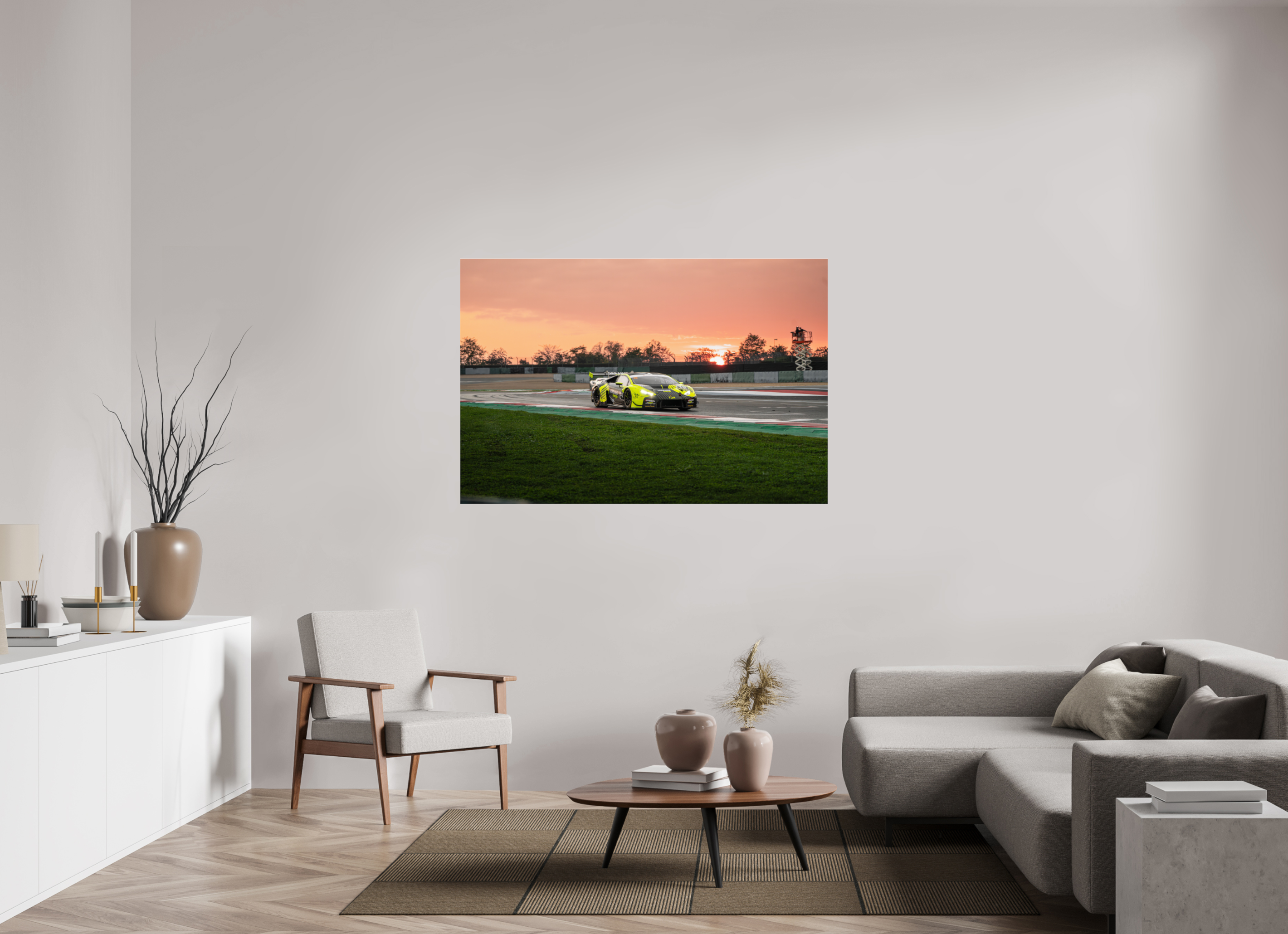 150 x 100 cm, Photo Print Under Acrylic Glass Photographie Murale - Lamborghini Huracan GT3 Evo Sunset n2