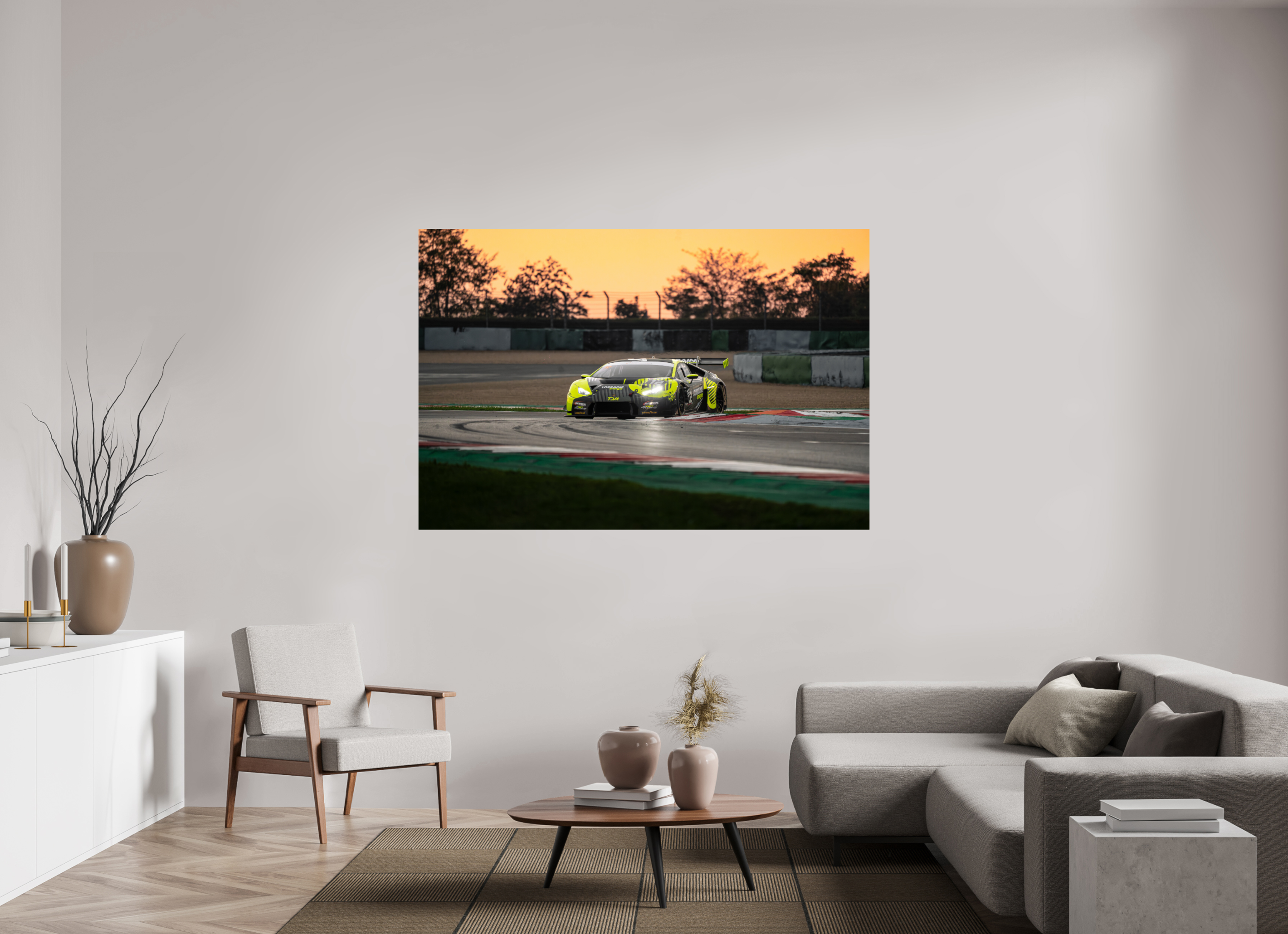 180 x 120 cm, Photo Print On Fuji Crystal DP II Photographie Murale - Lamborghini Huracan GT3 Evo Sunset n1