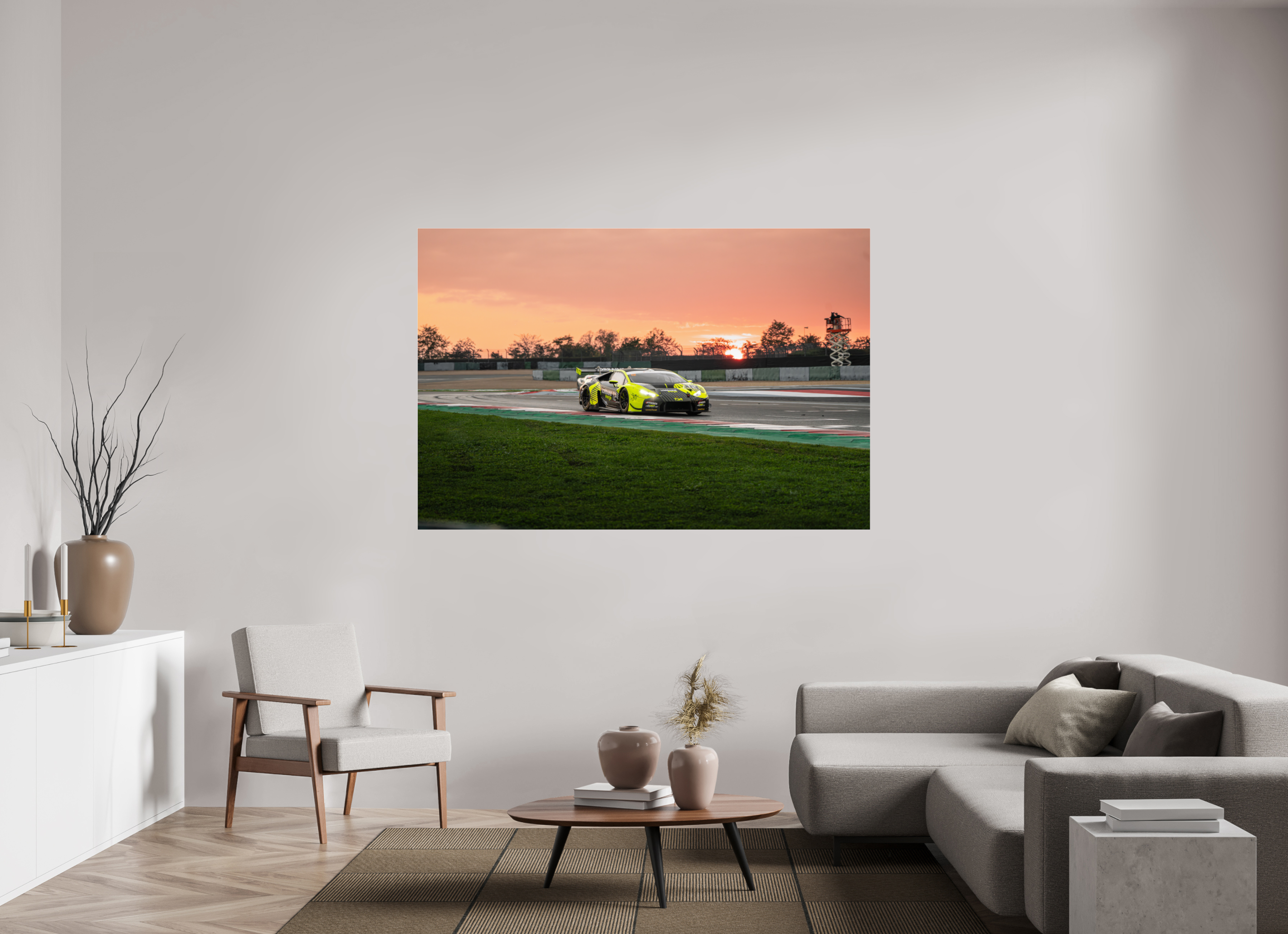 180 x 120 cm, Photo Print Under Acrylic Glass Photographie Murale - Lamborghini Huracan GT3 Evo Sunset n2
