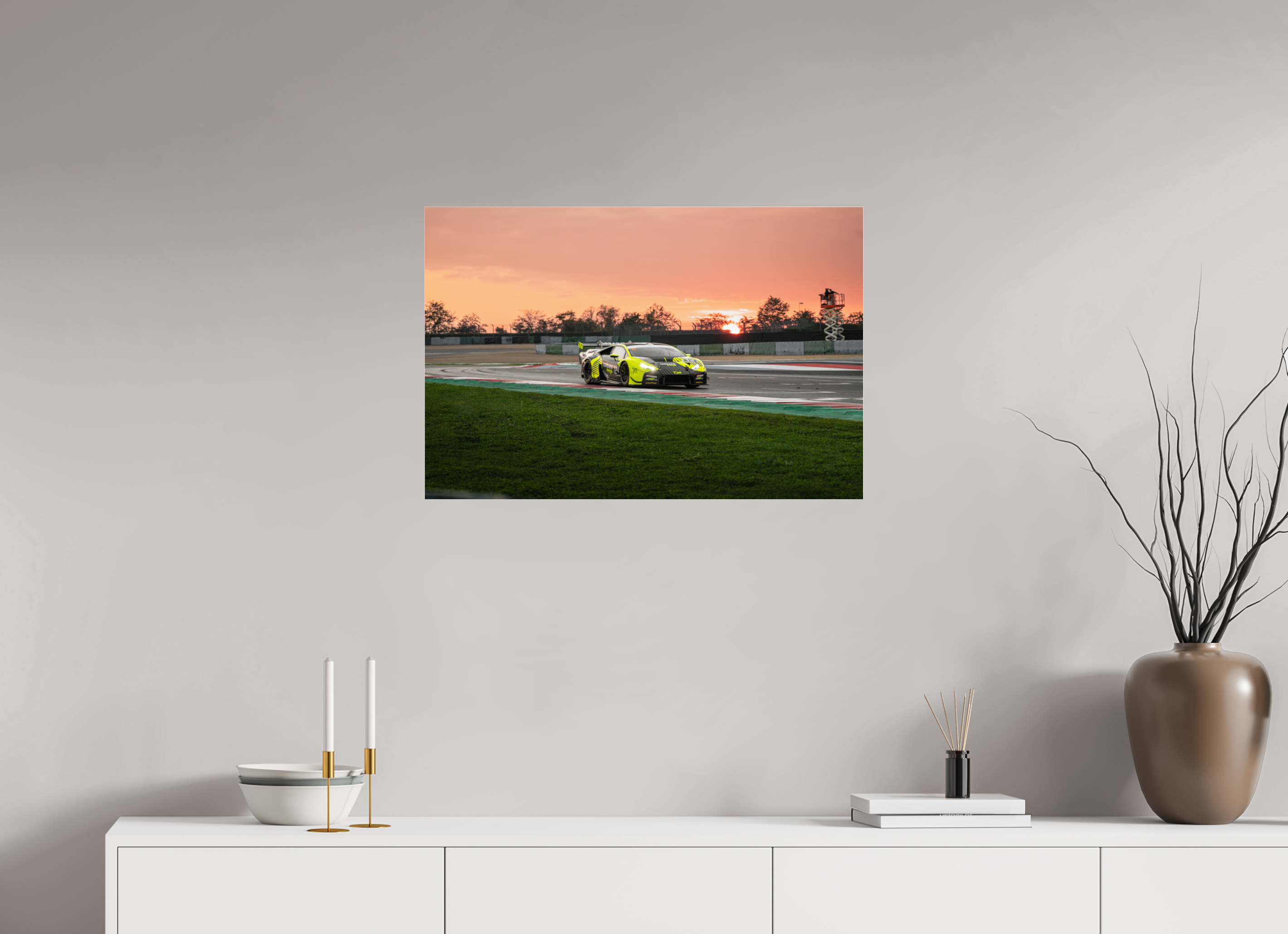 75 x 50 cm, Photo Print Under Acrylic Glass Photographie Murale - Lamborghini Huracan GT3 Evo Sunset n2