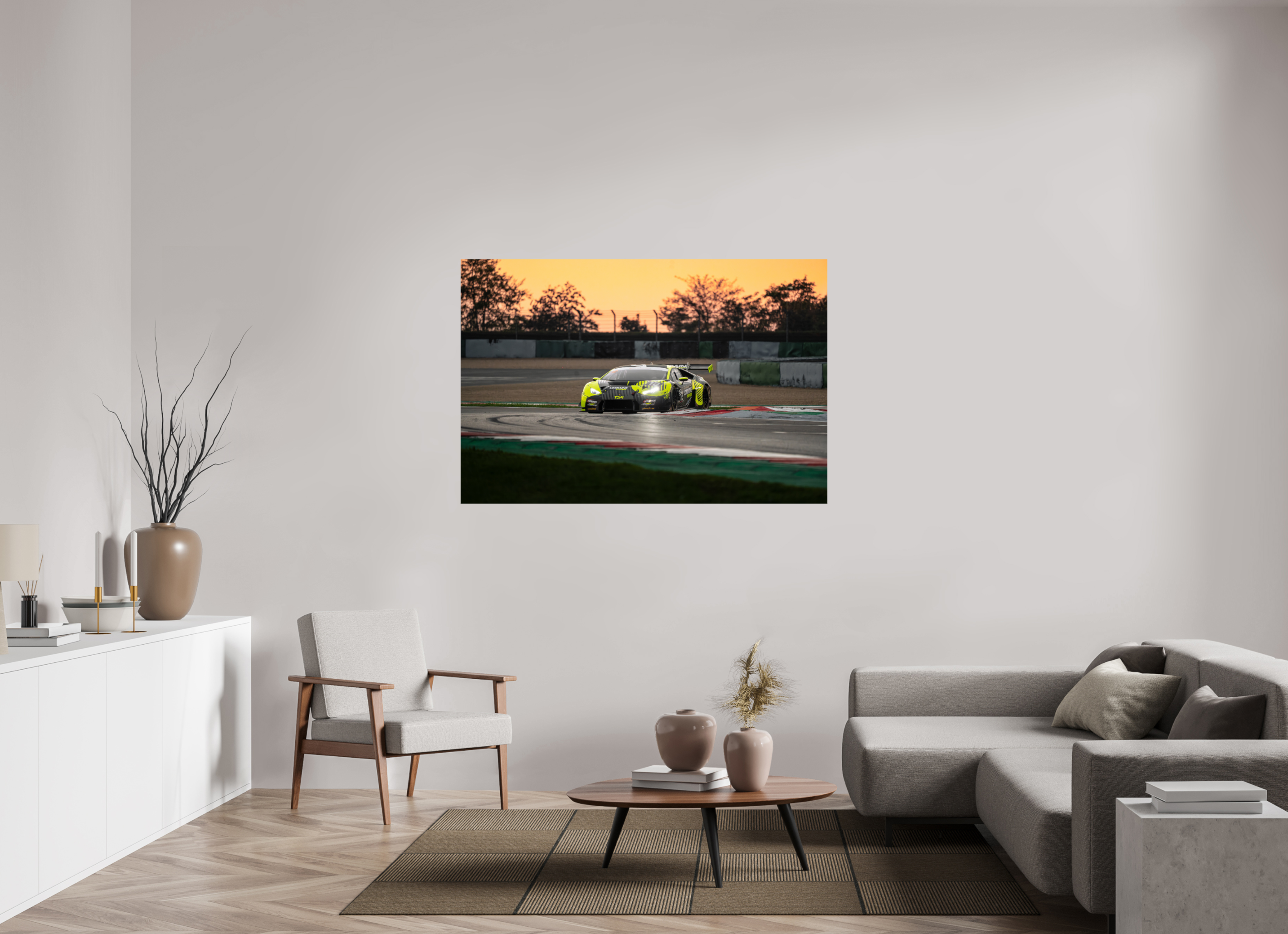 150 x 100 cm, Photo Print On Fuji Crystal DP II Photographie Murale - Lamborghini Huracan GT3 Evo Sunset n1