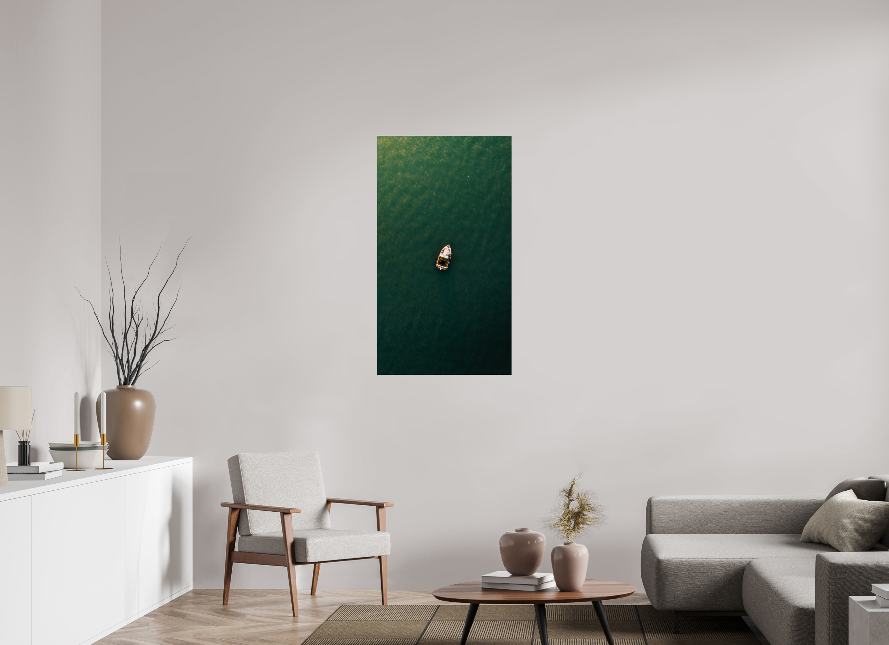 63 x 112 cm, Photo Print Under Acrylic Glass Photographie Murale - Bateau de pêche isolé.