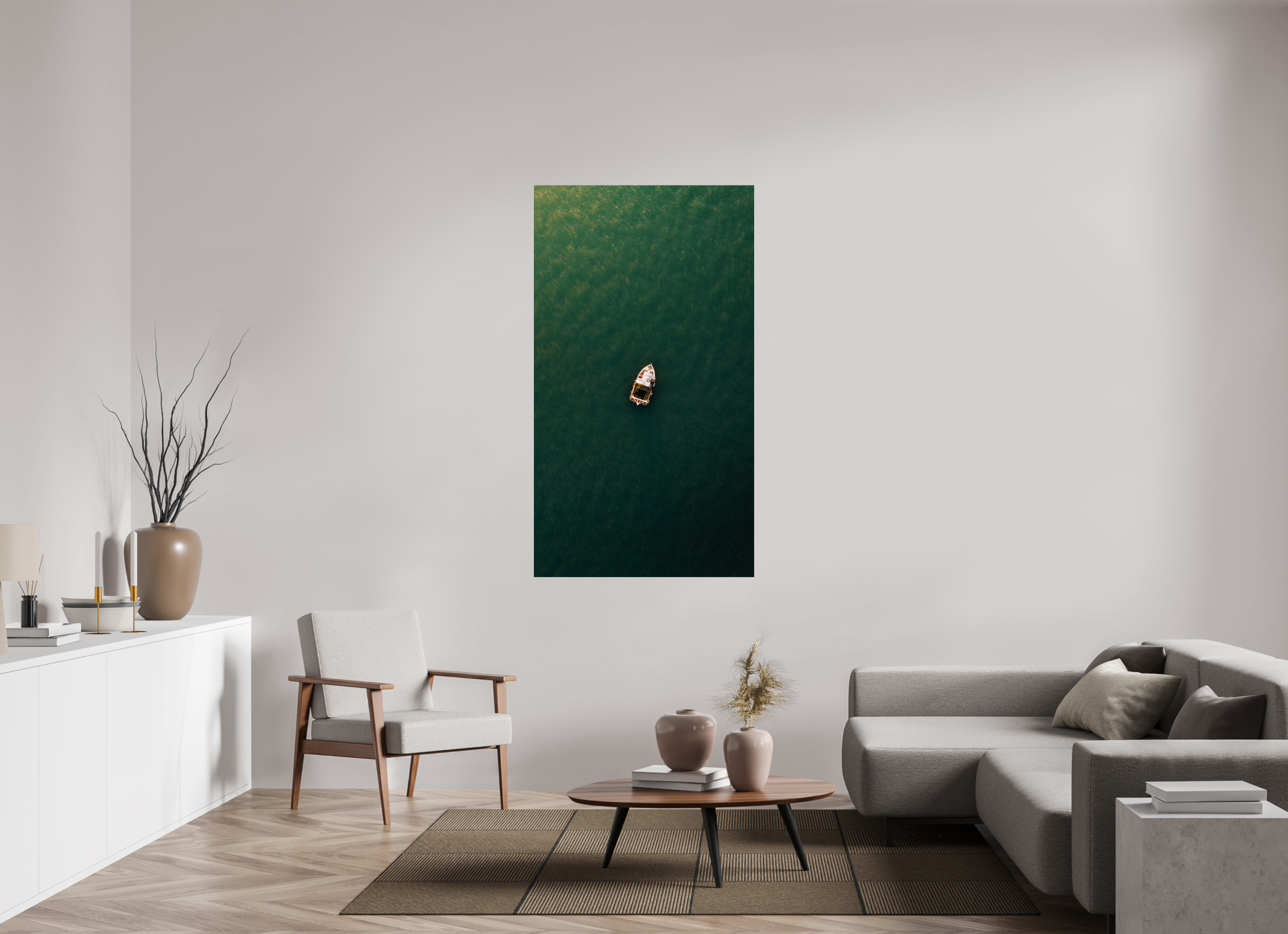 90 x 160 cm, Photo Print Under Acrylic Glass Photographie Murale - Bateau de pêche isolé.
