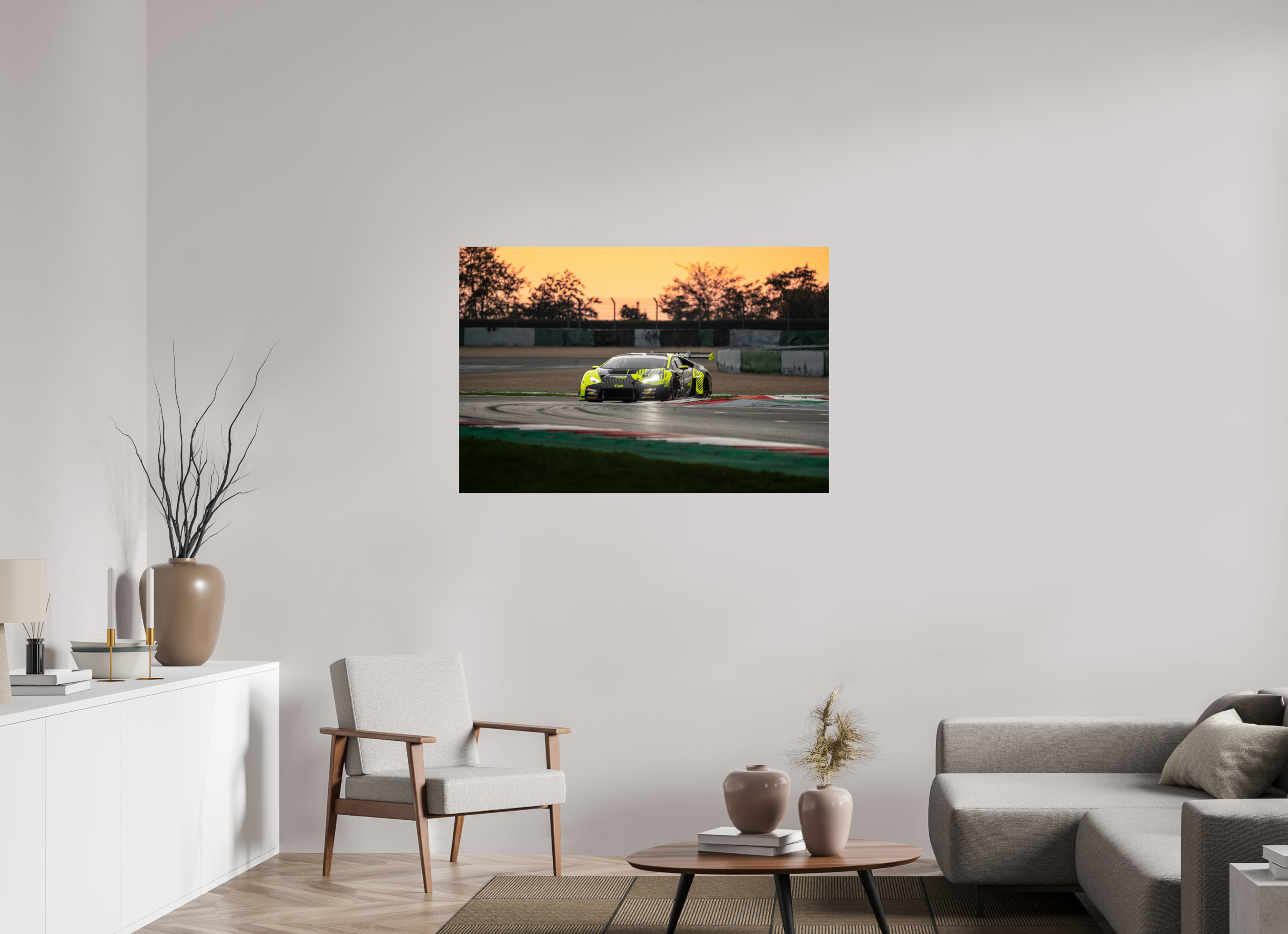 120 x 80 cm, Photo Print On Fuji Crystal DP II Photographie Murale - Lamborghini Huracan GT3 Evo Sunset n1