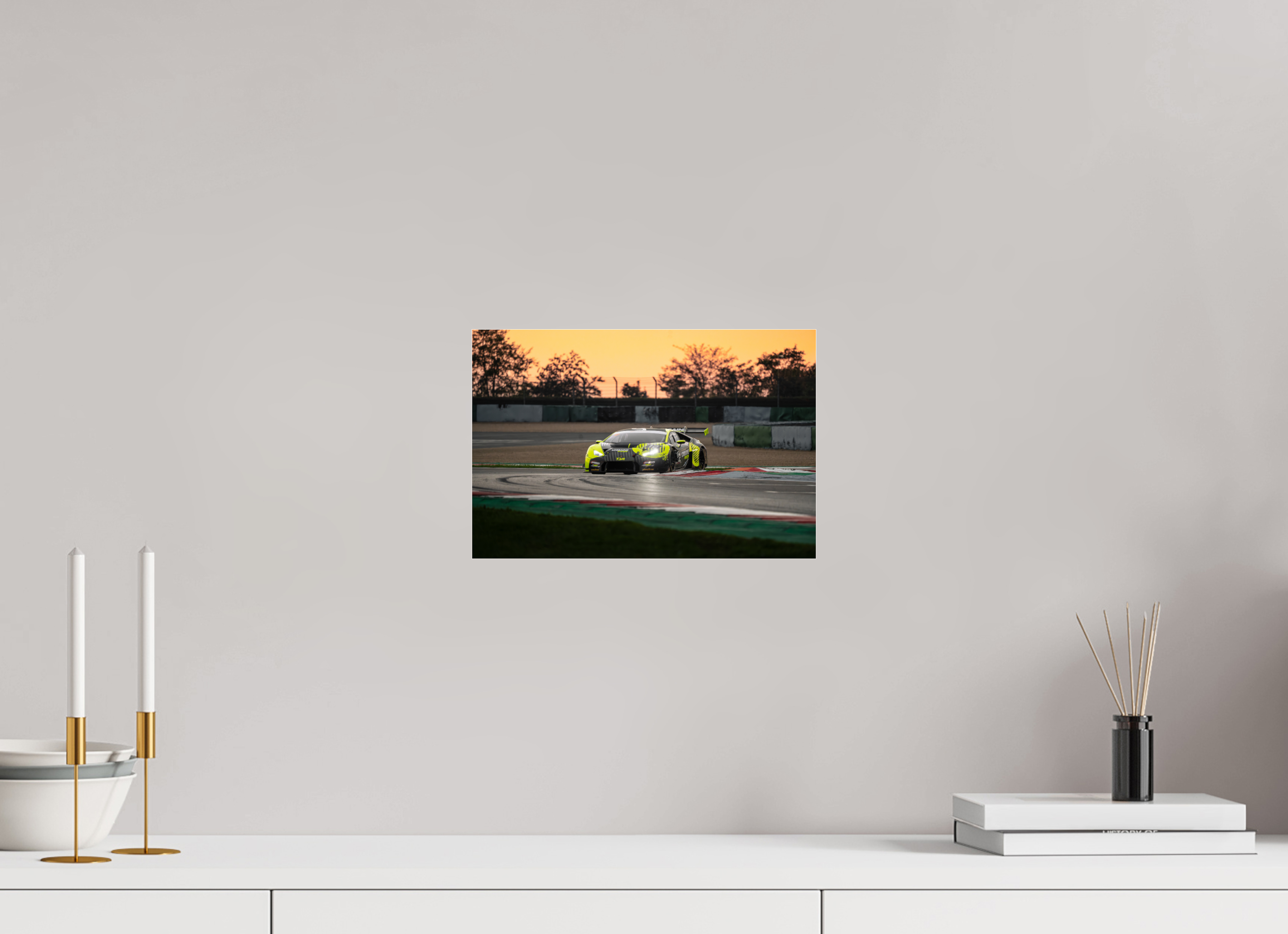 30 x 20 cm, Photo Print Under Acrylic Glass Photographie Murale - Lamborghini Huracan GT3 Evo Sunset n1