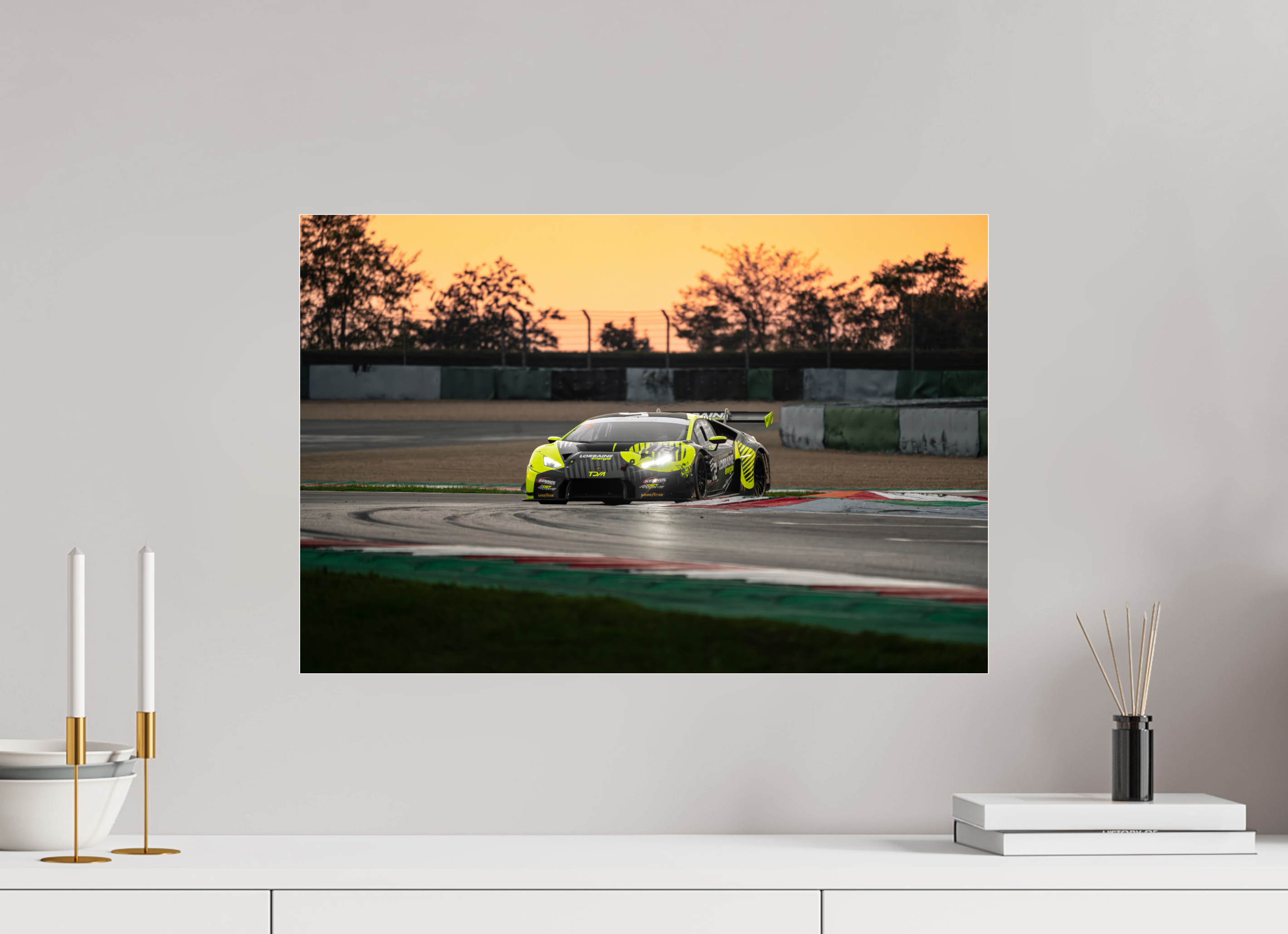 60 x 40 cm, Photo Print Under Acrylic Glass Photographie Murale - Lamborghini Huracan GT3 Evo Sunset n1