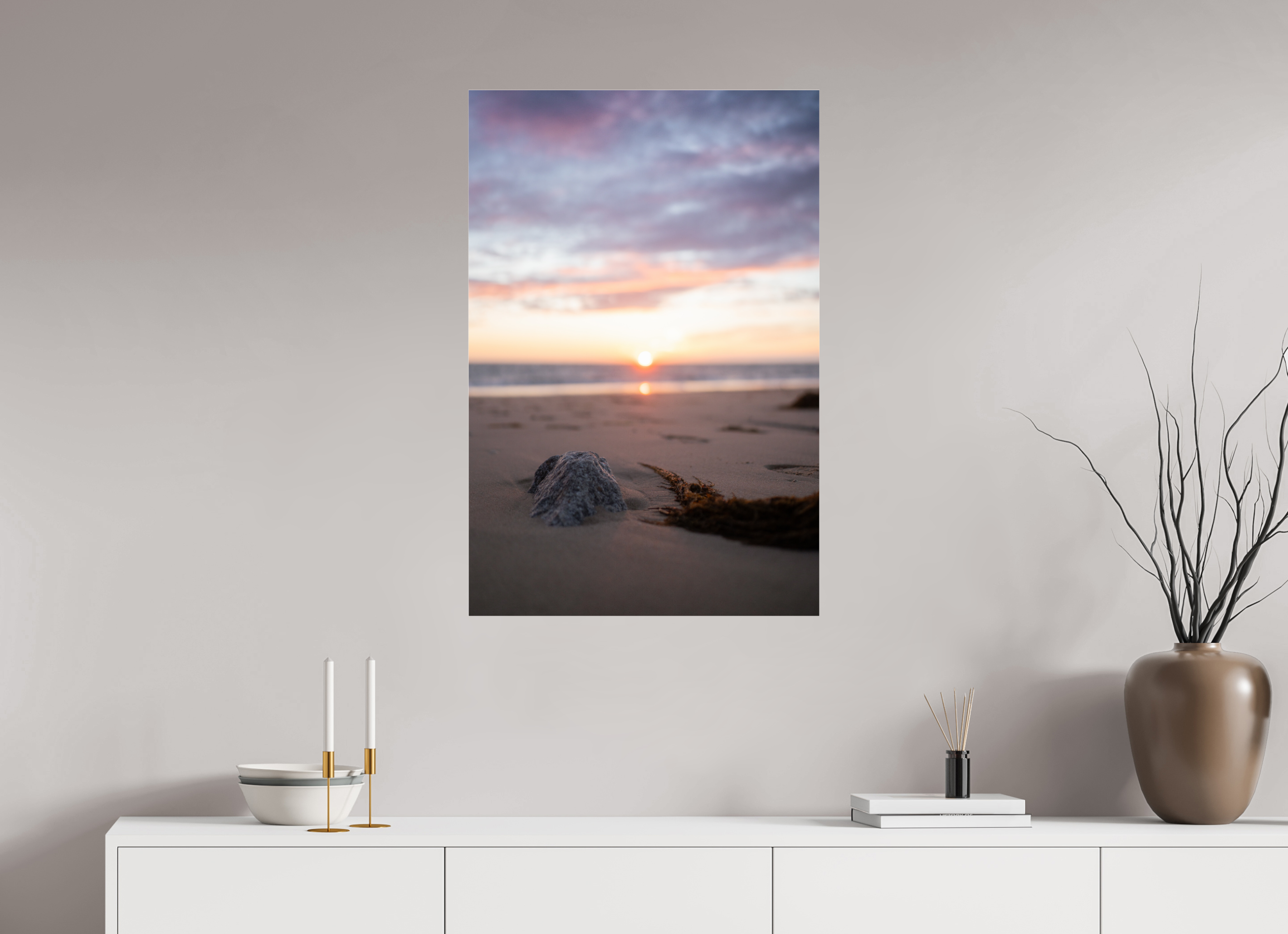60 x 90 cm, Photo Print Under Acrylic Glass Photographie Murale - Couché de soleil sur la mer